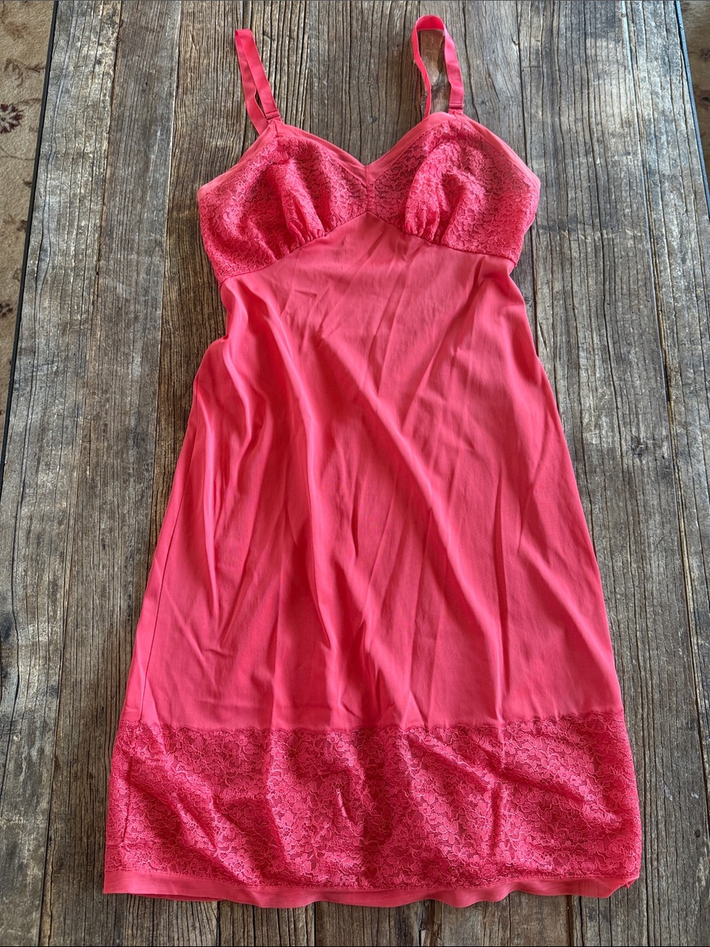 Vintage Seamprufe Lace Trim Slip Dress gorgeous coral color